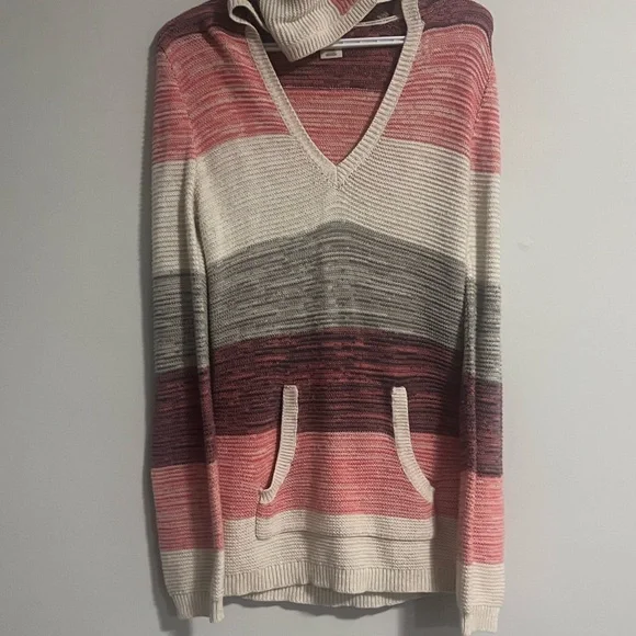 Roxy Striped V-Neck Sweater - Pink, Cream, Gray - Picture 5 of 5